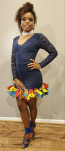 Load image into Gallery viewer, Ego Lace and African Prints Bodycon Ruffle Dress
