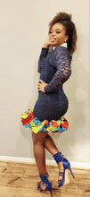 Load image into Gallery viewer, Ego Lace and African Prints Bodycon Ruffle Dress
